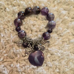 Purple Heart Stretch Bracelet with charns